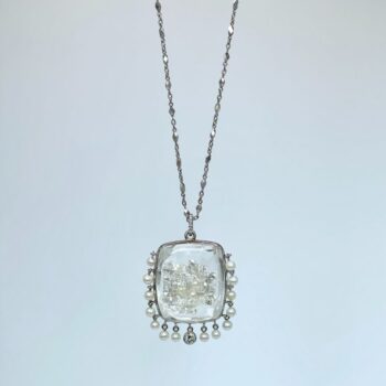 Diamond Pearl Tear Drop Rock Crystal Pendant Necklace